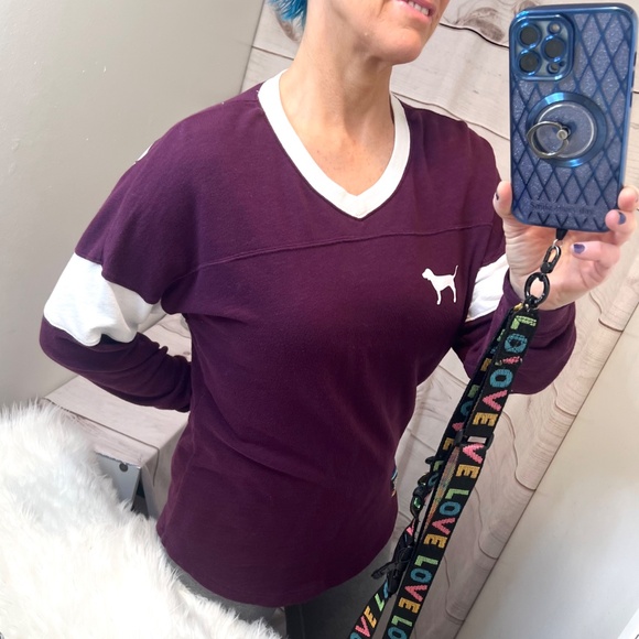 |•PINK•| Victoria's Secret PINK Maroon LOVE PINK Back Long Sleeve Sz XS (Small) - Picture 4 of 15